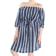 thumbnail image 1 of CITY CHIC Robe Fourreau Bleue à Rayures Épaules Dénudées Manches 3/4 Longueur Genou S, 1 of 2