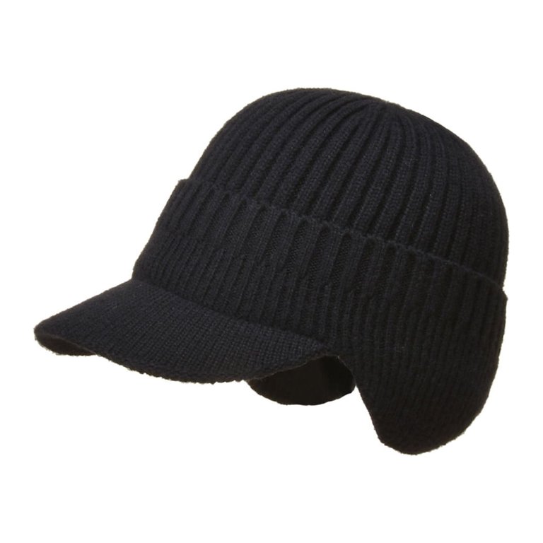 Vadktai Men's Winter Visor Beanie Hat with Earflaps Knit Baseball