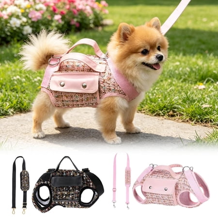 QIUXUJ-Luxury Dog Harness with Leash Set No-Pull Adjustable Padded Vest Harness for Small/Medium Dogs Comfortable for Walking & Training (Black-M)