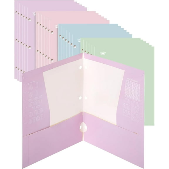 Mr. Pen- Pocket Folders, 4 Pocket, 24 Pack, Pastel Colors, Folders with Pockets 3 Hole Punched