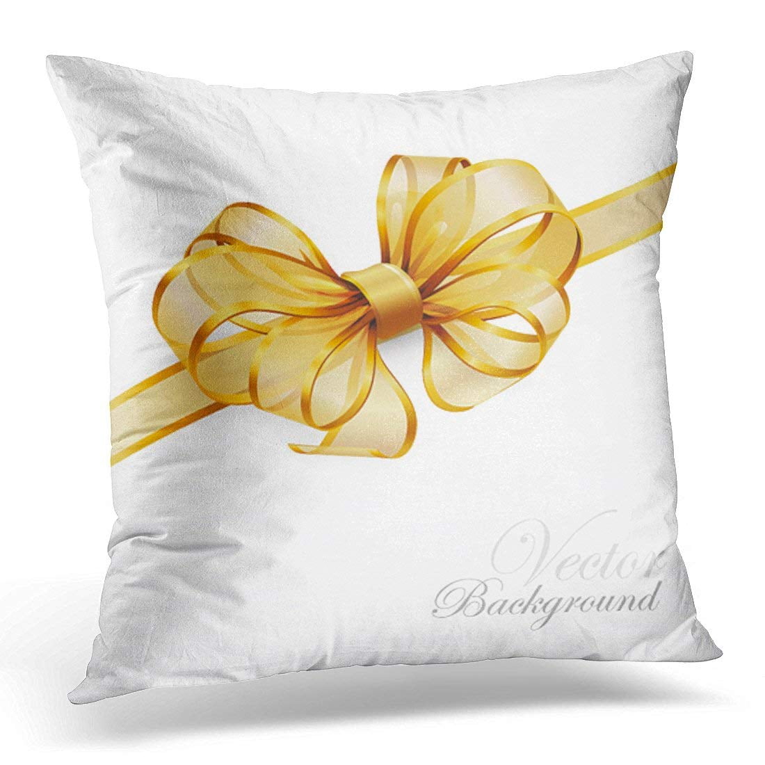 BSDHOME Yellow Ribbon Golden Bow White Gold Pillow Case Pillow Cover