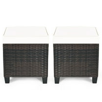 Costway 2PCS Patio Rattan Ottoman Cushioned Seat Beige