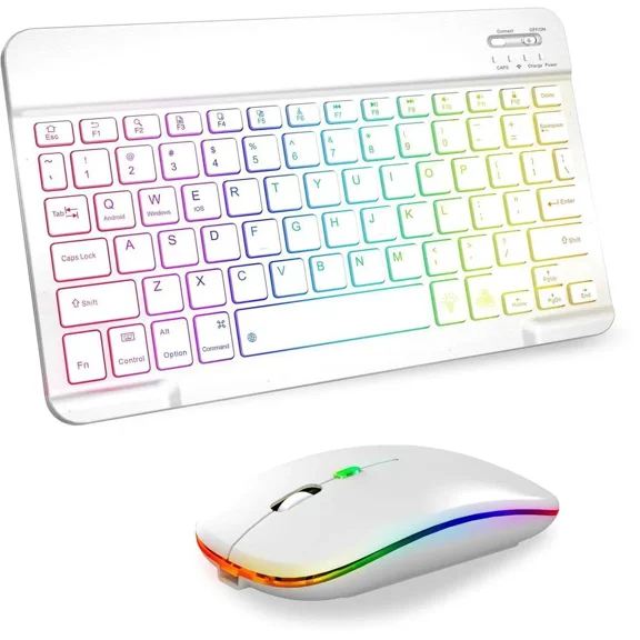 Bluetooth Keyboard and Mouse Combo with 7-Color Backlit, Rechargeable Wireless Keyboard for iPad/Samsung/Tablet/PC/Laptop/iPhone/iOS/Windows/Android