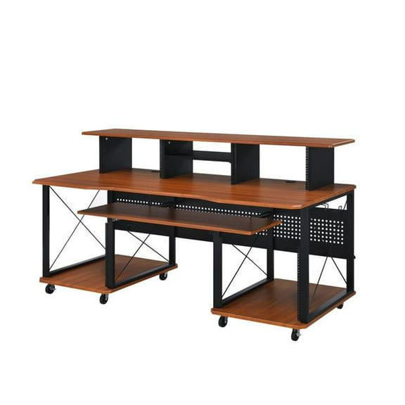 HomeRoots 491534 72 in. Computer Desk, Brown & Black