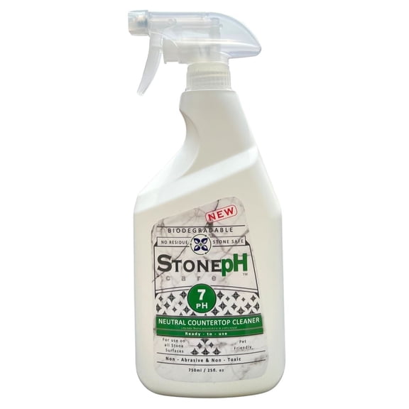 STONE PH Countertop Cleaner Neutral Kitchen & Home Cleaning Surfaces: Safe, Green, Spray, Marble, Granite, Quartz, Travertine, Non Abrasive & Non Toxic, Biodegradable, Lemon, (25 fl. Oz)