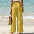 thumbnail image 4 of Lmueinov Womens Cotton Wide Leg Pants Elastic Waist Casual Trousers with Decorative Buttons Solid Color Flowy Long Pants for Summer Beach Vacation Clothes, 4 of 6