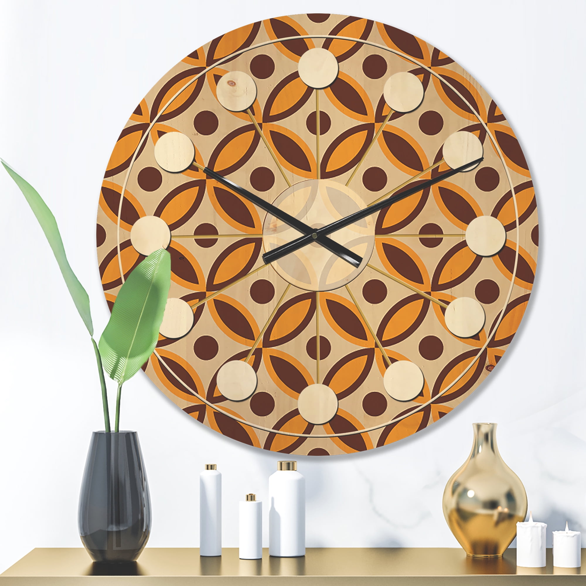 Designart 'Ornamental Retro Design V' Mid-Century Modern Wood Wall Clock
