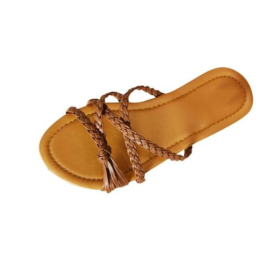 Hopeusnice Flats Shoes for Women Flat Heel Breathable Soft Trendy PU Materials Summer Shoes Women's Flats Shoes Non-Slip Open Toe Shoes for Beach Outdoor Shoes Brown 36