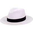 thumbnail image 1 of Straw Hat Ladies Summer Beach Sun Hat Wide Brim Fedora, White, 1 of 5