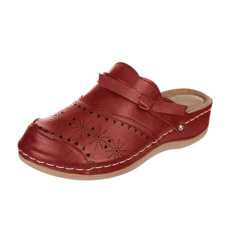 

CBGELRT Slipps Shoes for Women Indoor Walking Casual Shoe Fashion And Hollow Casual Sandals Round Platform Slippers Carved Head Women s Women s Slipper Red Asian Size 37