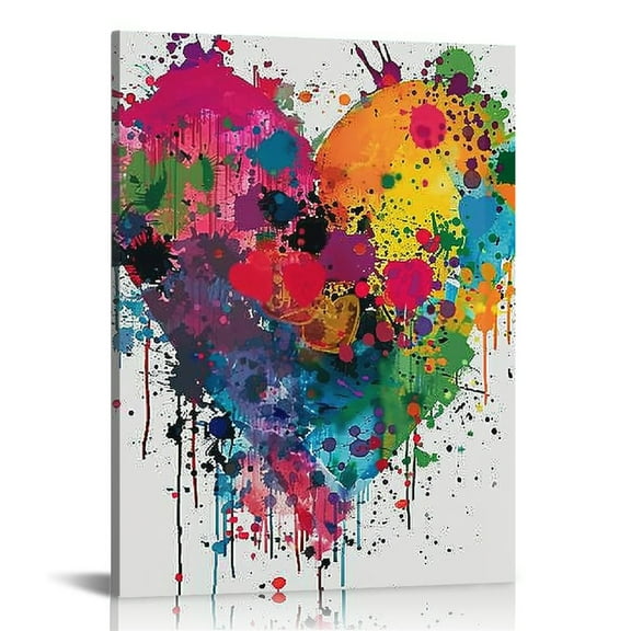 JRXY Heart Watercolor Poster Canvas Wall Art for Home/Office/Bedroom Decor - Heart Love Canvas Print Wall Art Ready to Hang Gifts 12x16 in