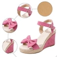 thumbnail image 5 of Rokment Bowknot Wedge High Heels Dressy Sandals for Women Bride Wedding Elegant Casual Suede Bow Espadrilles Platform Chunky Heeled Summer Dress Shoes Pink Size 5.5, 5 of 7