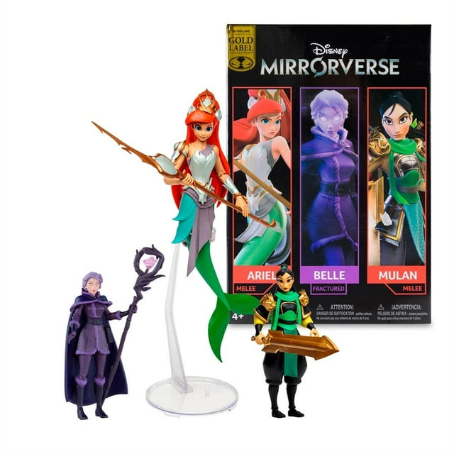 Figura McFarlane Spin Master Pack de Princesas Disney Mirrorverse Mulán, Bella y Ariel Gold Label 3 figuras