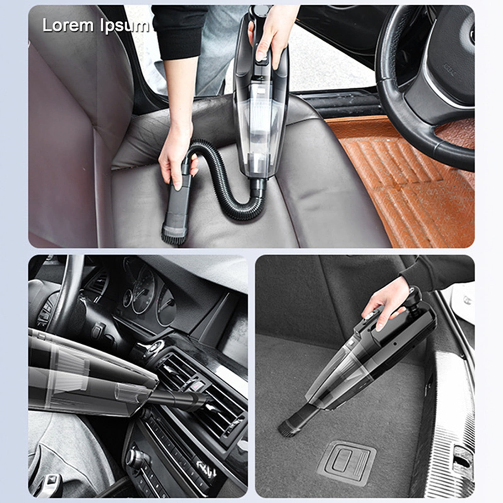 Mechanical Portable Wireless Car Vacuum Cleaner and Inflator, Compact High Suction 2-in-1 Vac Inflator, Rechargeable for Auto Interior Cleaning & Tire Inflation