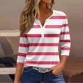 thumbnail image 2 of JULMCOMO Going Out Tops for Women Button Decor V Neck Tops 3/4 Sleeve Summer T-Shirts Striped Print Casual Dressy Tops Tunic, 2 of 5