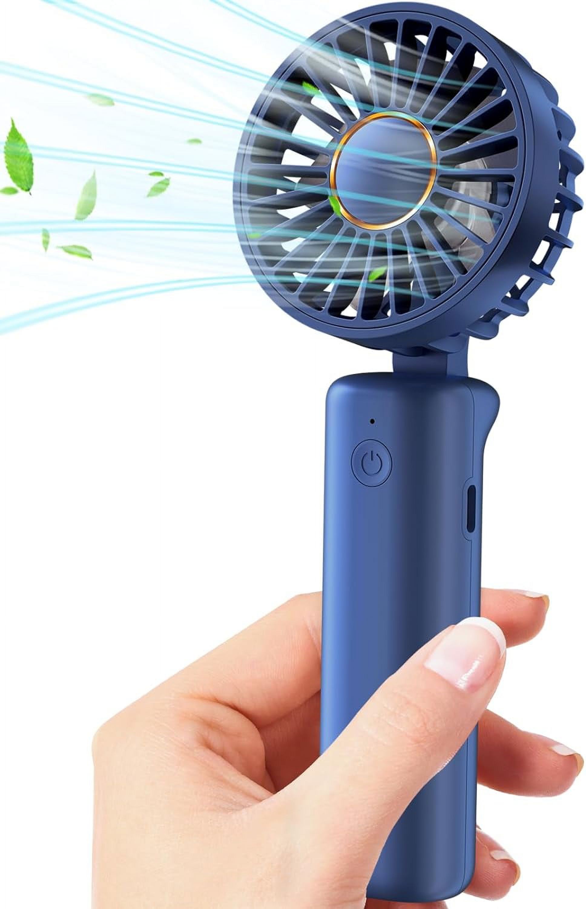 Portable Handheld Fan,Mini Portable Fan, 2000mAh Rechargeable USB Fan, 3 Speed Personal Small Desk Fan,Strong Airflow,Super Quiet, Pocket Fan with Carabiner for Girl Women Home Outdoor Indoor -Blue
