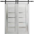 thumbnail image 1 of Sturdy Double Barn Door 72 x 84 inches | Quadro 4088 Light Grey Oak with Frosted Glass | Stainless Steel 13FT Rail Hangers Heavy Set | Solid Panel Interior Doors, 1 of 5
