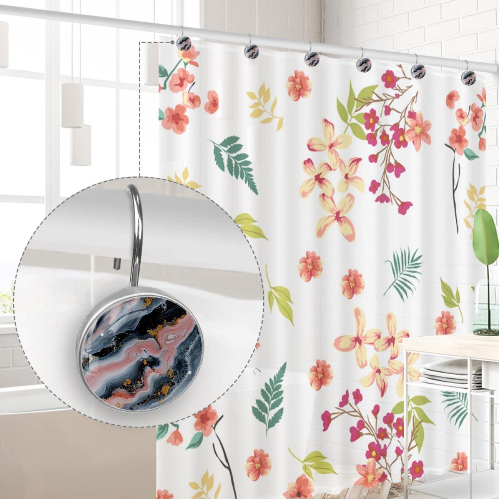 HemaKayy 12 Pcs Decorative Shower Curtain Hooks - Stainless Steel Rings for Bathroom Décor - Easy Glide & Secure Hold - Perfect Decoration for Bathroom Shower Rods - Marble Abstract Texture