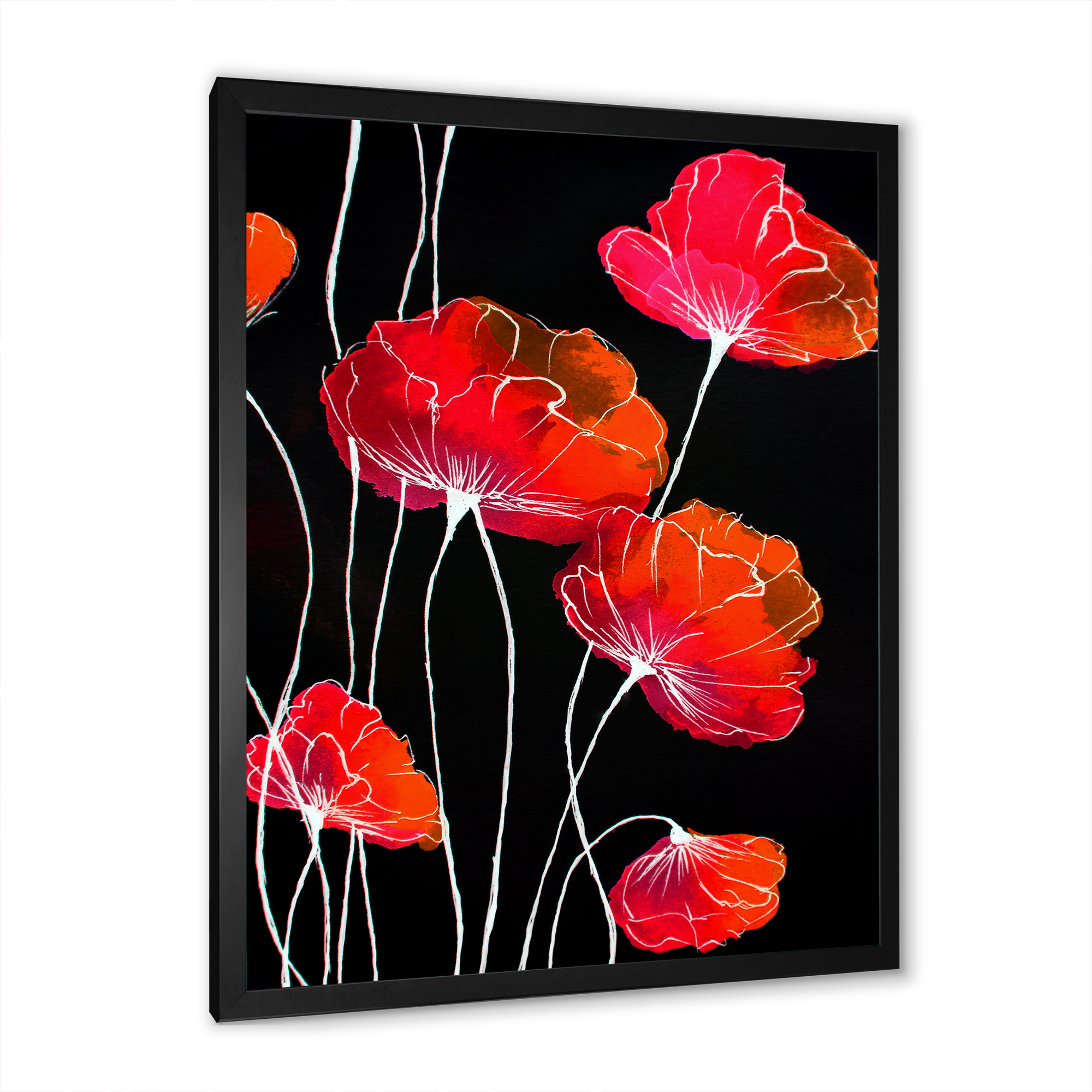 Designart 'Abstract Red Flower Detail On Black Background II' Traditional Framed Art Print