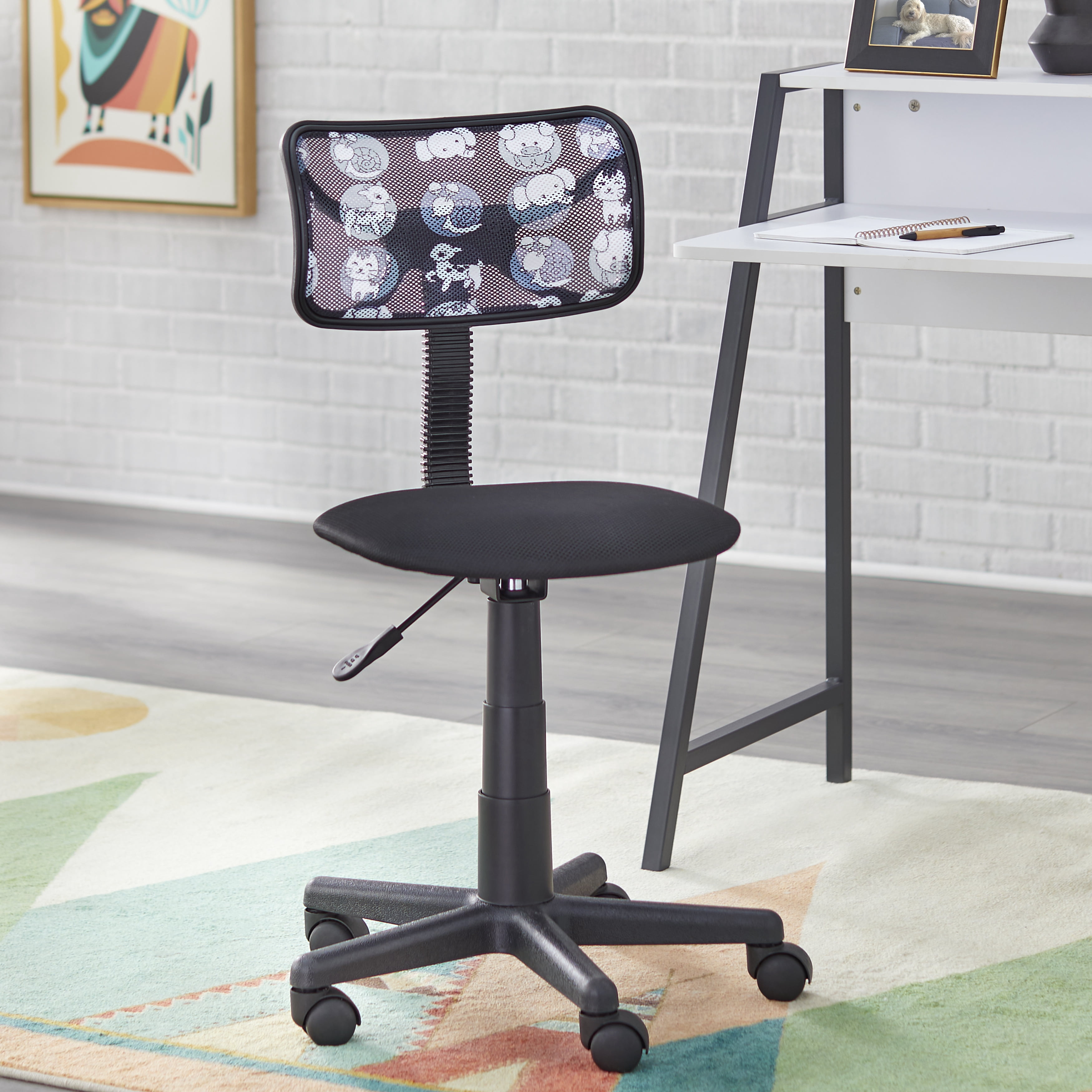 TMS Focus Metal Frame Kids Study Desk with Shelf, Two-Tone Black/White