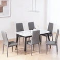 thumbnail image 2 of LHYY Modern Dining Chair Fireproof Leather Sprayed Metal Pipe Diamond Grid Pattern Restaurant Home Conference Chair Set (6 packs) GRAY, 2 of 12