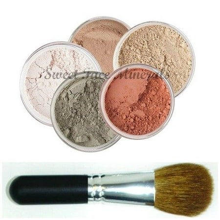 5 pc. KIT w/ FACE BRUSH Mineral Makeup Set Full Size Powder Bare Skin Foundation (Fair Shade