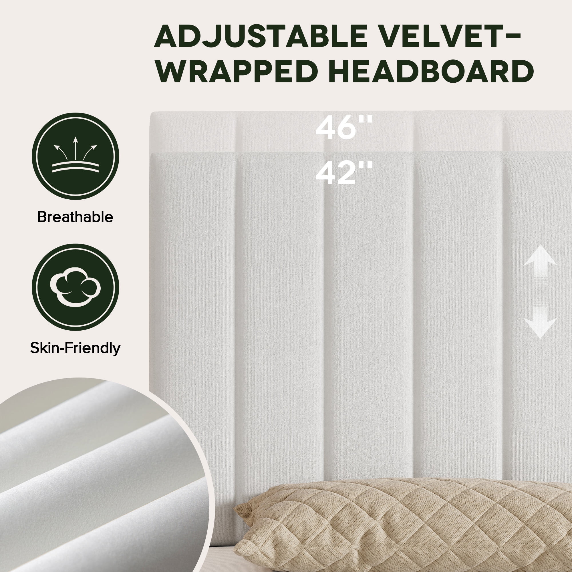 Einfach Full Bed Frame with Adjustable Upholstered Velvet Headboard and 4 Storage Drawers, No Box Spring Required, White