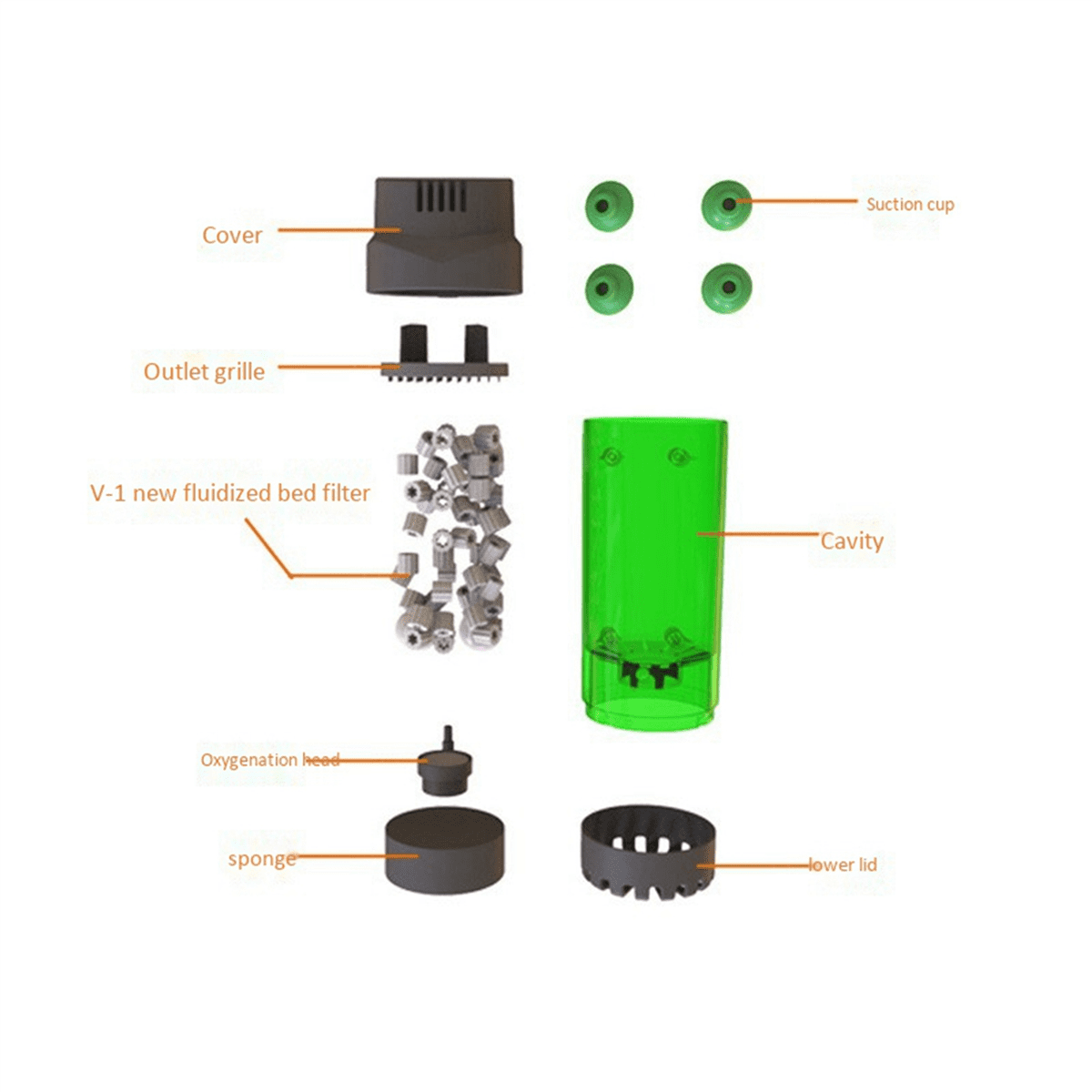 5X Aquarium Fish Tank Fluidized Moving Bed Filter Bubble Bio Media Filter with Air Stone and Sponge Filter LH-300