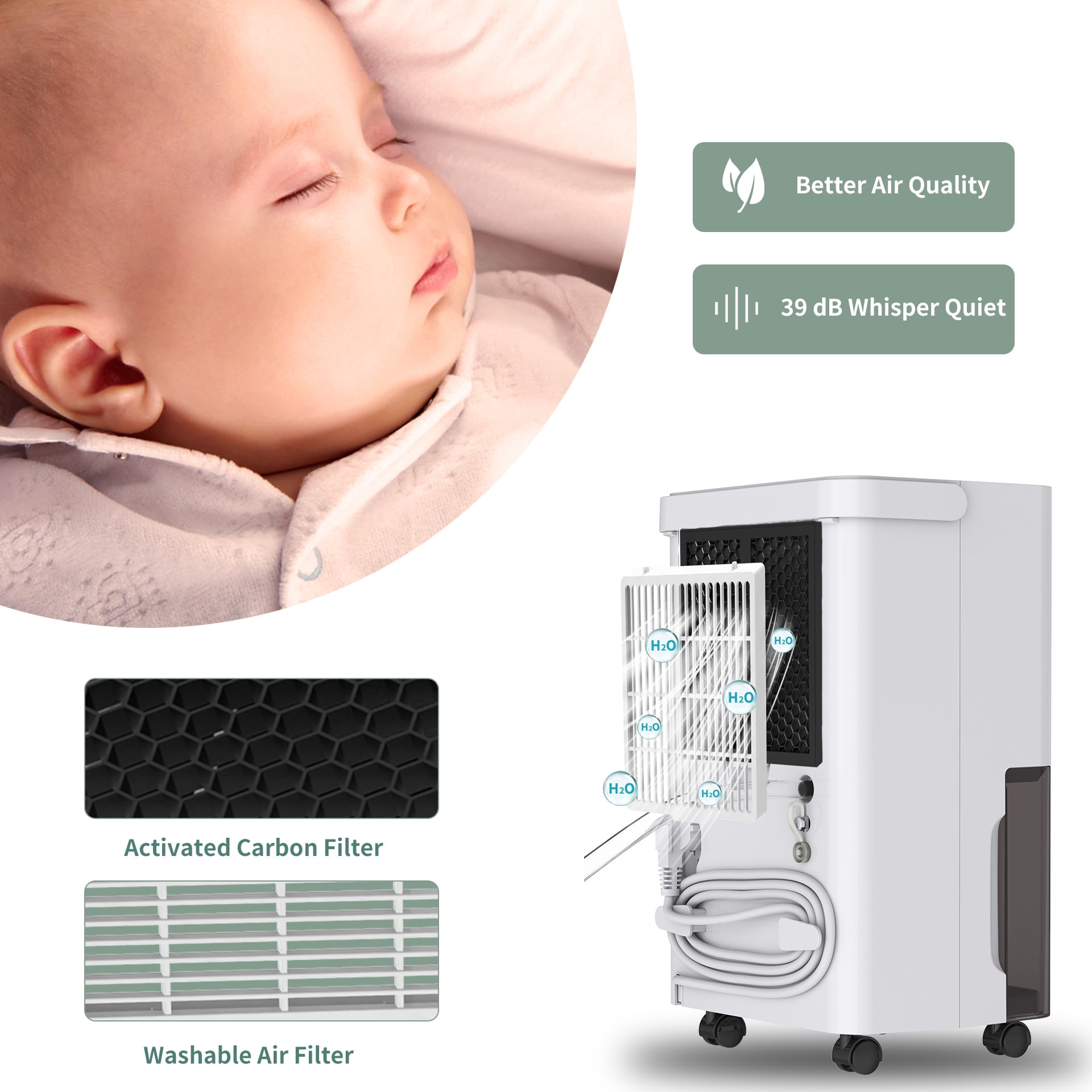 Uhome 30 Pint Dehumidifier - for Basement with Activated Carbon Filter, Humidity Sensor, Auto Shut Off, Continuous Drainage Hose
