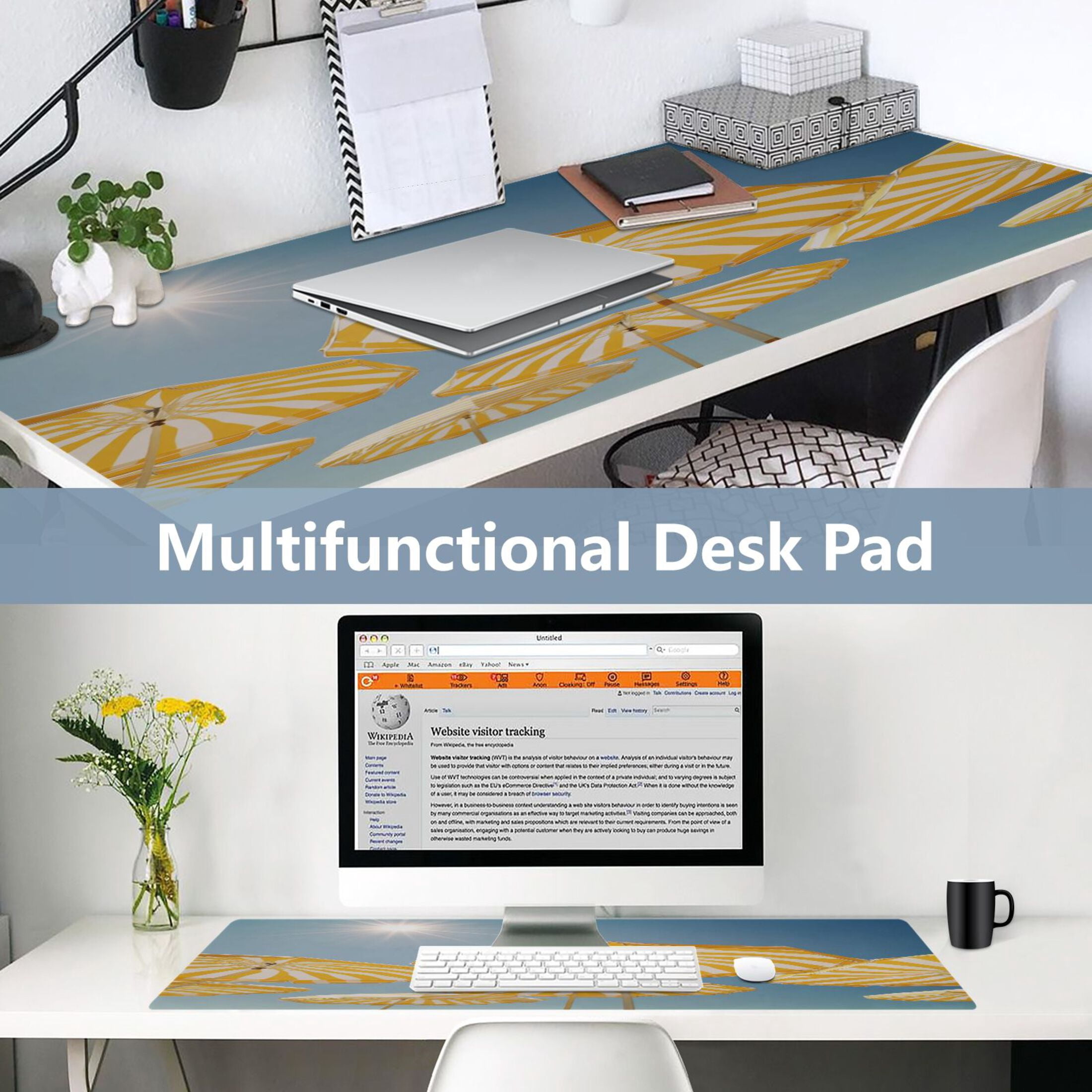 Leather Keyboard and Mouse Desk Mat Office Desk Accessories Protective Office Desk Decor Desk Pad Mat for Gaming, Work from Home, Office Striped Beach Umbrellas Pattern 16.5" x 35.4"