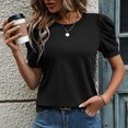 thumbnail image 4 of vigerkar Women's Puff Short Sleeve T Shirts Crew Neck Tunic Dressy Casual Summer Vacation Tops (Black, M), 4 of 8