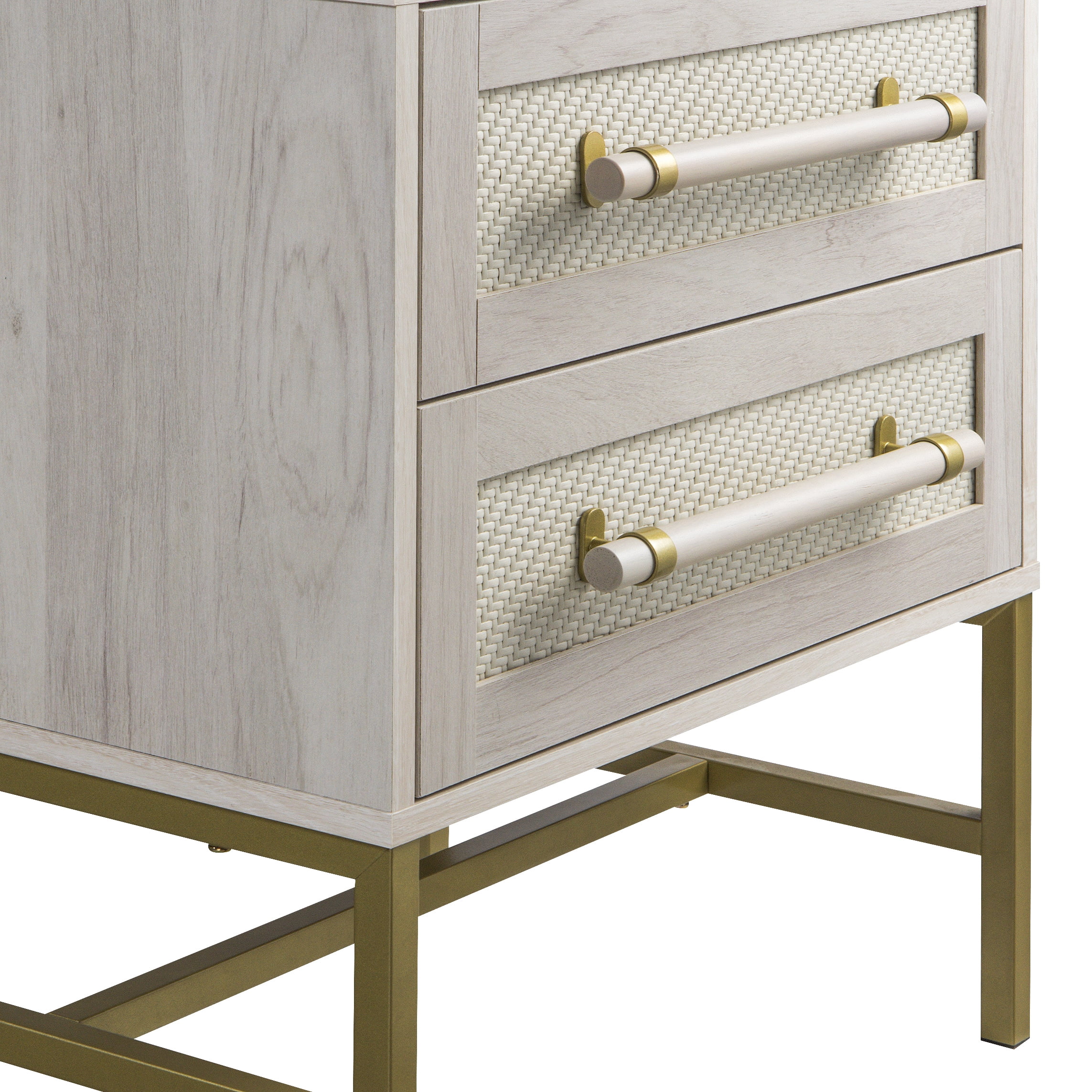 Hopper Studio Sophia 2-Drawer Nightstand in Sand Finish with Rattan Drawers for Bedrooms