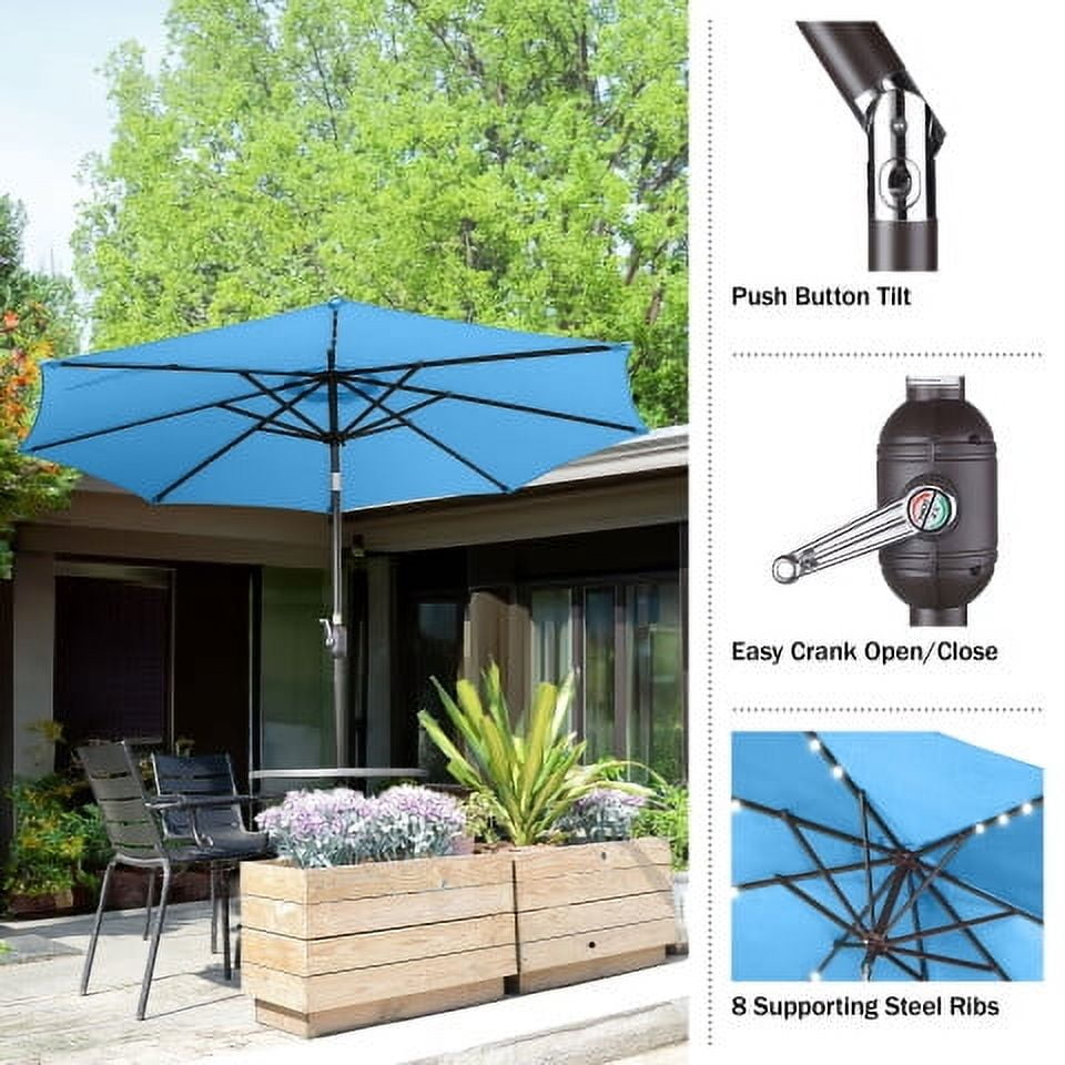 Villacera 9FT Outdoor Patio Umbrella with Solar Lights and Tilt, Blue