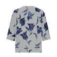 thumbnail image 5 of Luxalzxs Women's Cotton Linen Blouse Shirts Summer Boho Floral Print Button Down 3/4 Sleeves V Neck Plus Size Casual Loose Tunic Top, 5 of 5