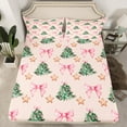 thumbnail image 2 of Manfei Pink Green Xmas Tree Queen Sheet Sets, Cartoon Christmas Stars Bowknot Flat Sheet, Teen Kid Child Queen Fitted Sheet, Microfiber Bedroom Decor, 4 Pieces, 2 of 7