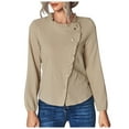 thumbnail image 1 of Blouse polyester à Manches Longues Col Rond Couleur Unie Ample Intelligente pour Femmes (Kaki, L), 1 of 5
