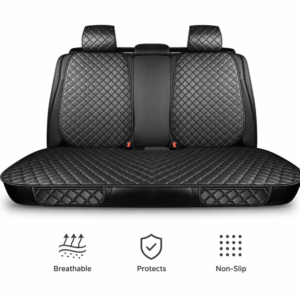 Breathable Back Seat Cover-Universal Rear Seat Mat for All Seasons Car Rear Seat Protector with Polyester Silk Material Non-Slip Bottom. Fits 95% of Sedans SUVs Vans