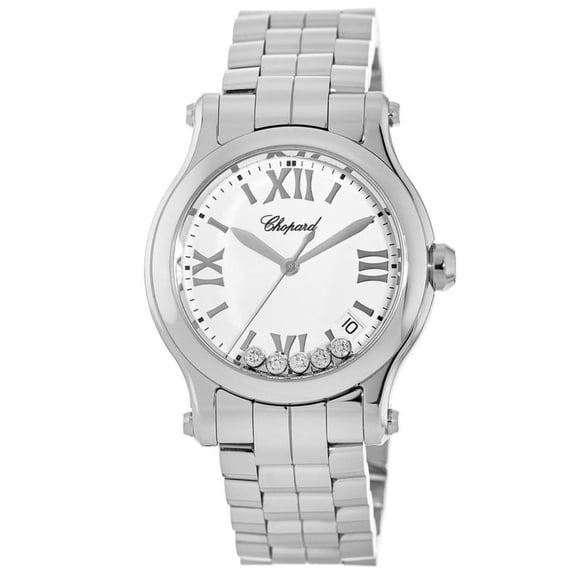 Chopard Happy Sport Medium 36mm White Floating Diamond Dial Steel Women's Watch 278582-3002