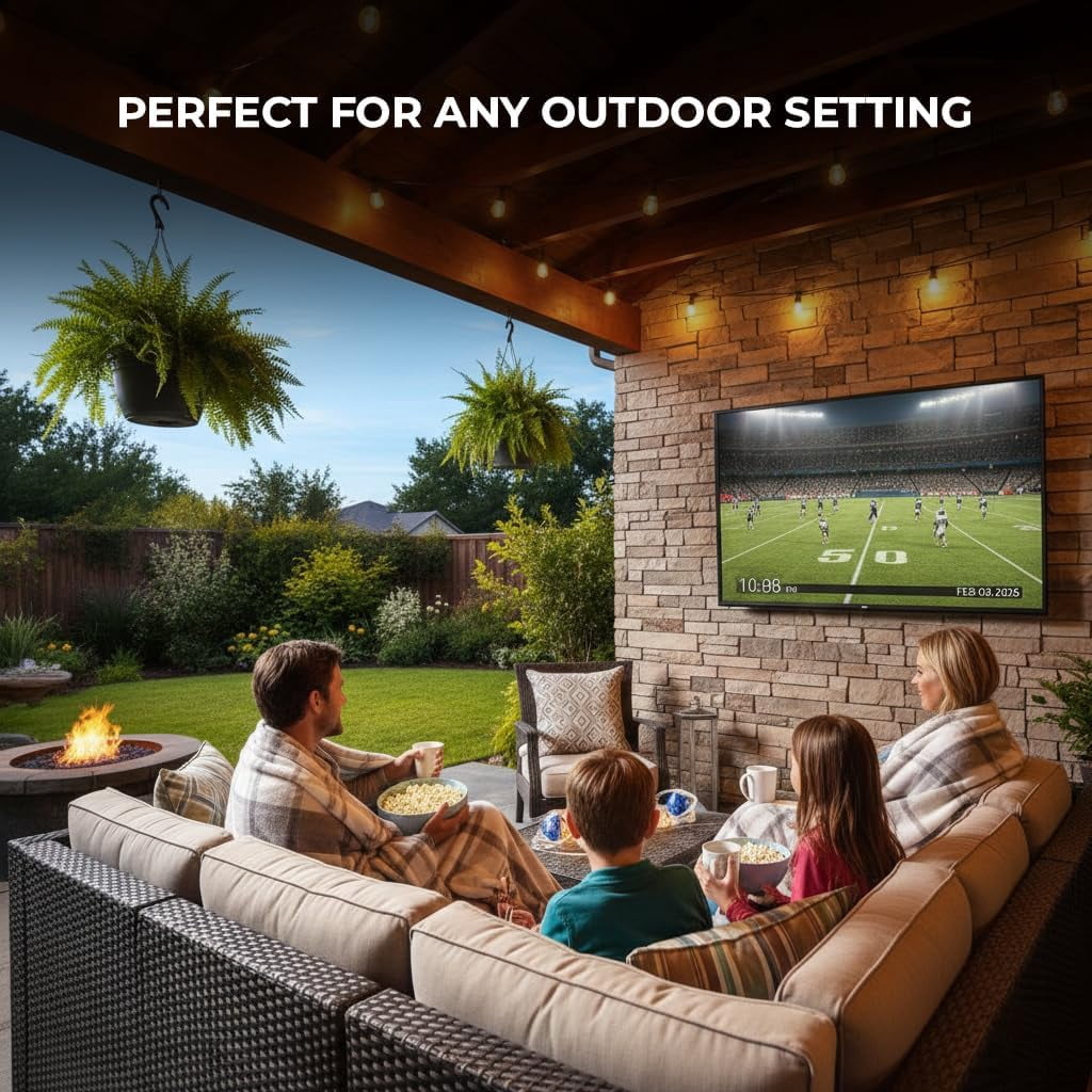 Titan G100 Mini-QLED 85 Inch Outdoor TV, Covered Patio, IP65 Smart Weatherproof TV, 4K HDR, 144 Hz, Google AI OS, 1000 Nits, Wi-Fi 5, Dolby Vision&Atmos, Onkyo, Outdoor TV Cover, Slim Bezel, 2 Yr Wty