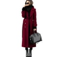 thumbnail image 2 of Cozyvia Women's Winter Double Breasted Wool Coat Elegant Notched Lapel Belted Maxi Long Pea Trench Coat - Wine M, 2 of 5