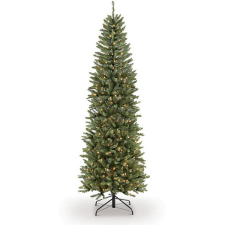 Puleo International 7.5' Pre-Lit Fraser Fir Pencil Tree Artificial Christmas Tree with 350 Clear UL Listed