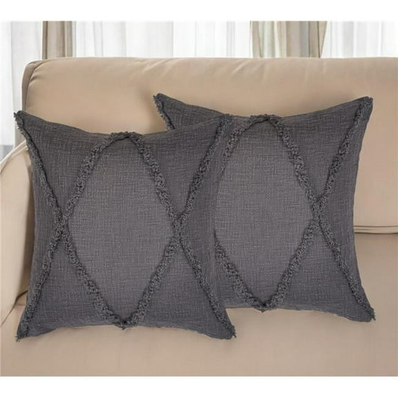 HomeRoots 554568 Dark Gray Diamond Cotton Throw Pillow with Fringe - Set of 2