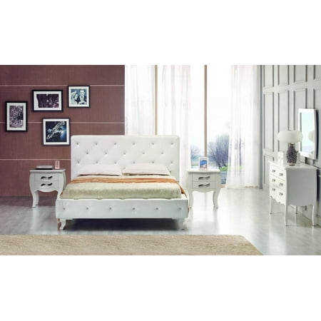 Monte Carlo Bedroom Furniture - White Leatherette Crystals Tufted Queen Bedroom Set 3Ps VIG Modrest Monte Carlo
