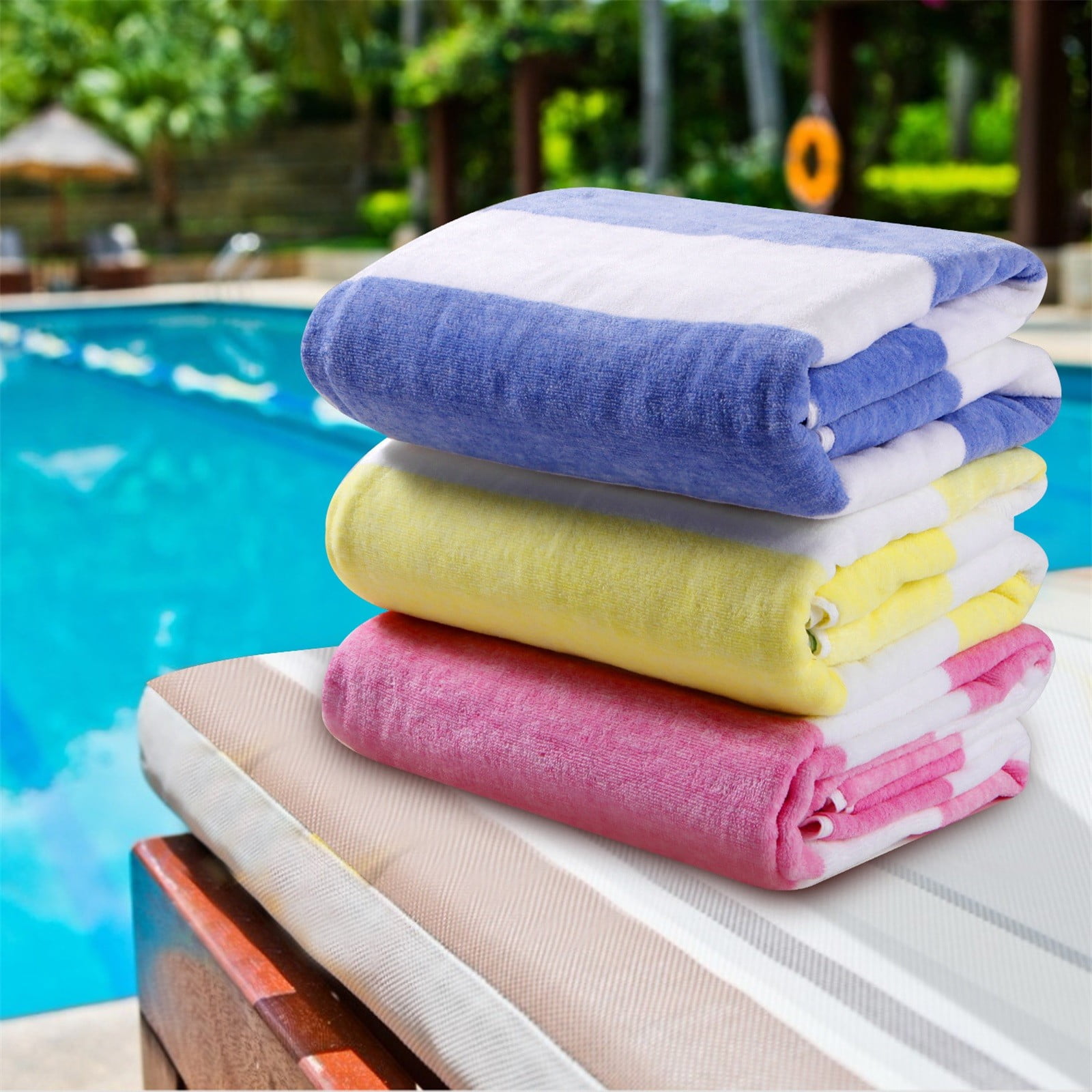 Large Oversized Beach Towel - Big Cotton 35 x 70 Inch Striped Pool Towel, Large Cabana Soft Swimming Towel for Adult Men Women,Chiffon (Grey)