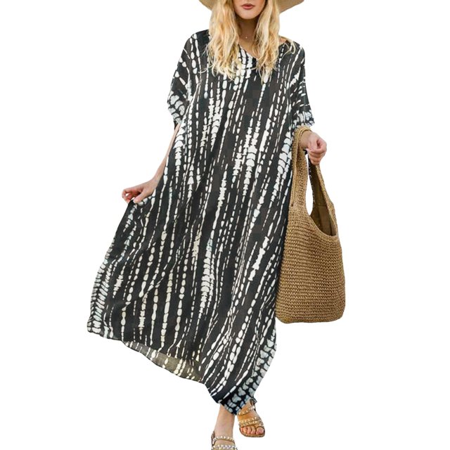 iTNHFP Robes Décontractées d'Hiver pour Femmes Grande Taille Kaftans Décontractés Col en V Longue Robe Maxi Douce pour l'Été