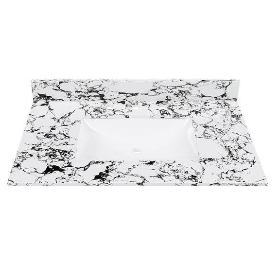 37"x22" Bathroom Vanity Top with Undermount Ceramic Sink and Backsplash artificial marble Bathroom Vanity Top with 3 Faucet Holes Panda White