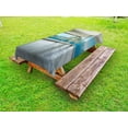 thumbnail image 1 of Landscape Outdoor Tablecloth, Empty Apartment Home with Seascape and Forest View Photo Image, Decorative Washable Fabric Picnic Tablecloth, 58 X 120 Inches, Blue White and Forest Green, by Ambesonne, 1 of 2