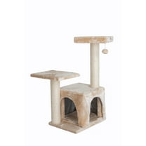 Cat Tree 32" Wood Condo - Beige Indoor Kitty Tower, Scratching Post, Perches for Kittens