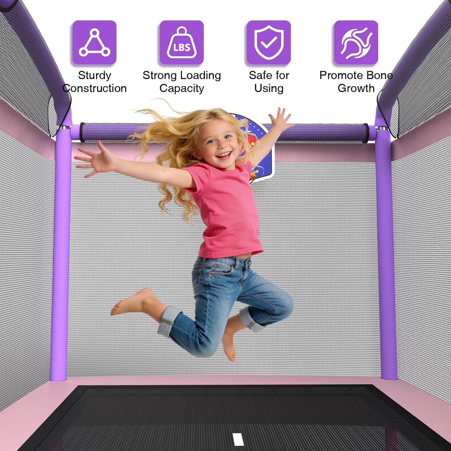 6FT Rectangle Toddler Trampoline by LANGXUN, 5-in-1 Kids Mini Trampoline Featuring Safety Enclosure Net for Indoor & Outdoor Use