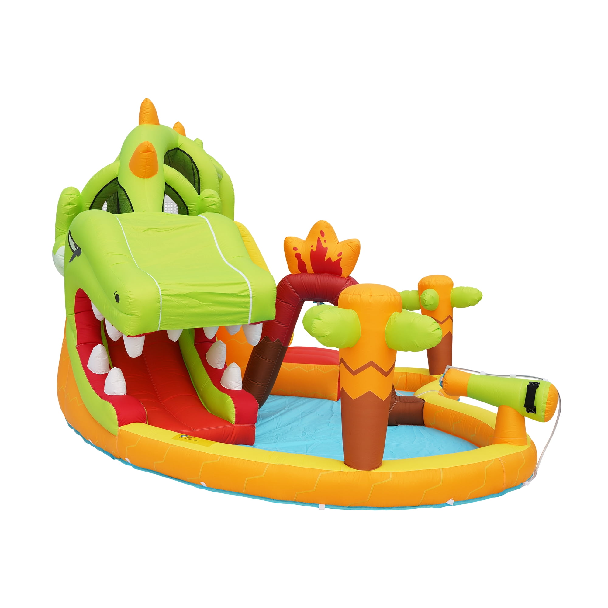 Inflatable Dinosaur Water Slide for Kids Ages 3-12, Backyard Water Park with Climbing Wall & Splash Pool, Blow Up Water Slide for Outdoor Summer Fun & Parties